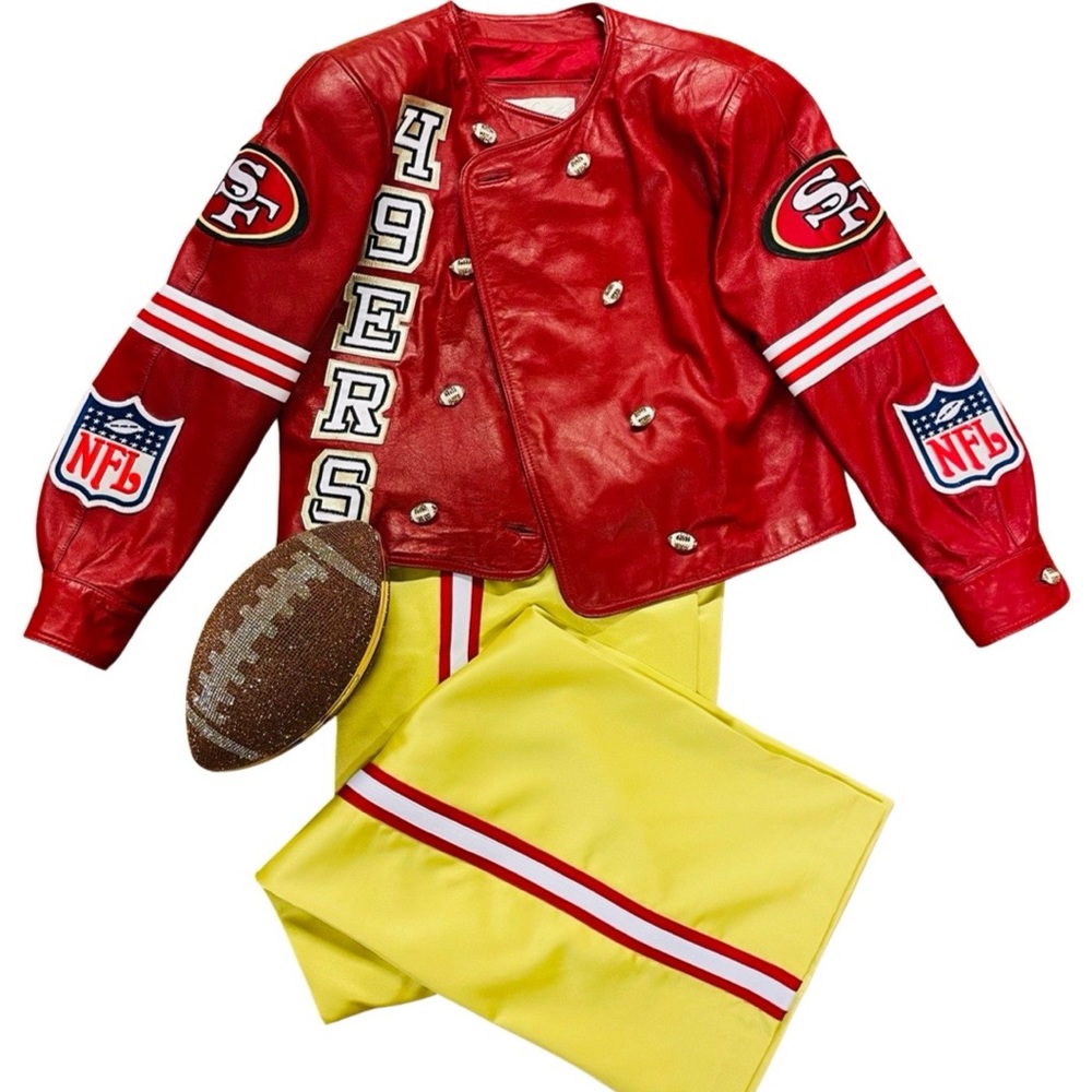 Handmade refashioned 49ers Red vintage leather jacket.